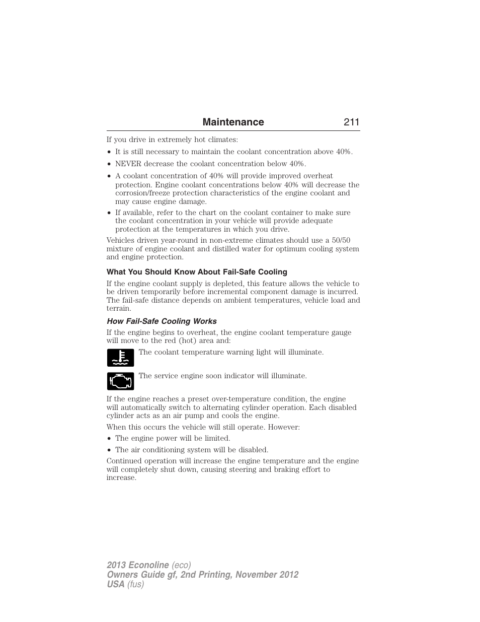 What you should know about fail-safe cooling, How fail-safe cooling works, Maintenance 211 | FORD 2013 E-450 v.2 User Manual | Page 212 / 437