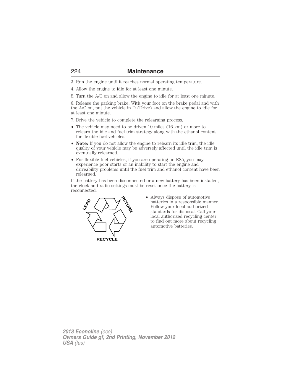 224 maintenance | FORD 2013 E-450 v.2 User Manual | Page 225 / 437