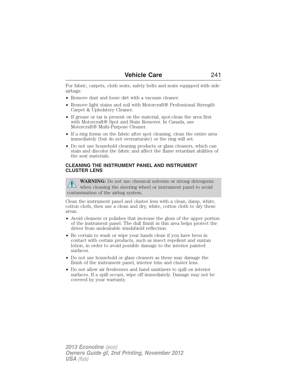 Vehicle care 241 | FORD 2013 E-450 v.2 User Manual | Page 242 / 437