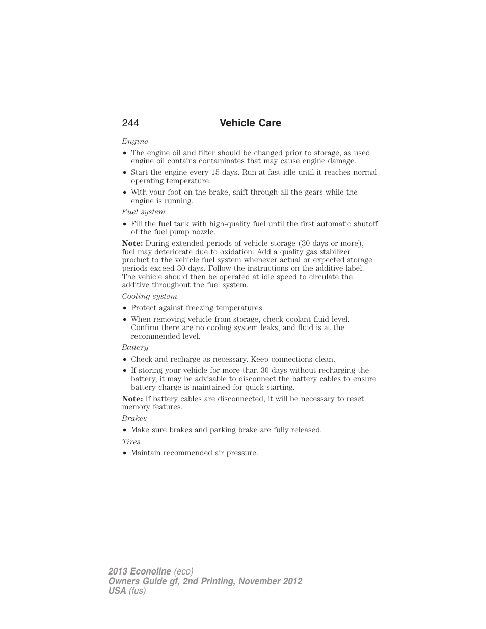 244 vehicle care | FORD 2013 E-450 v.2 User Manual | Page 245 / 437