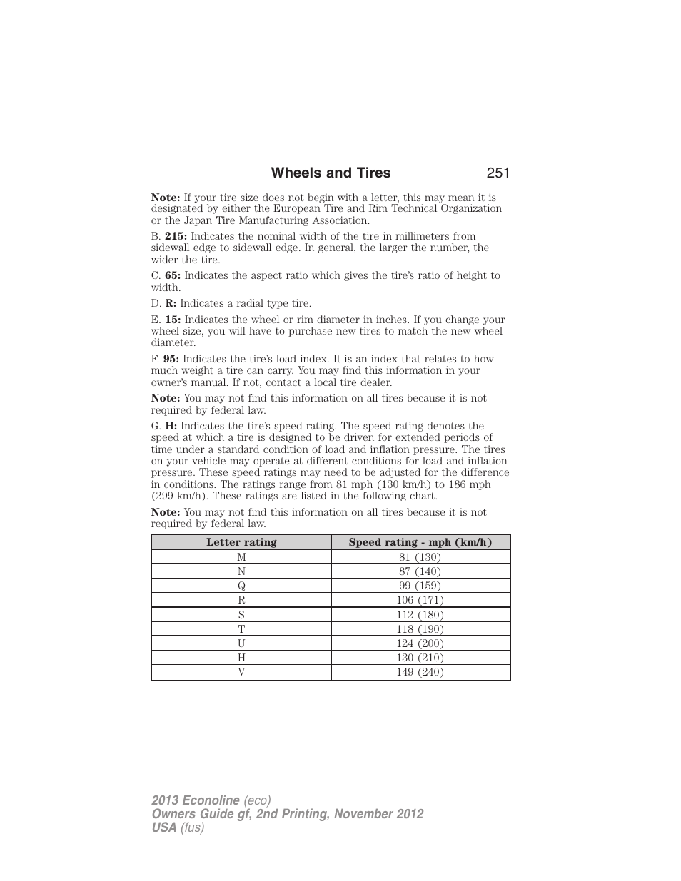 Wheels and tires 251 | FORD 2013 E-450 v.2 User Manual | Page 252 / 437