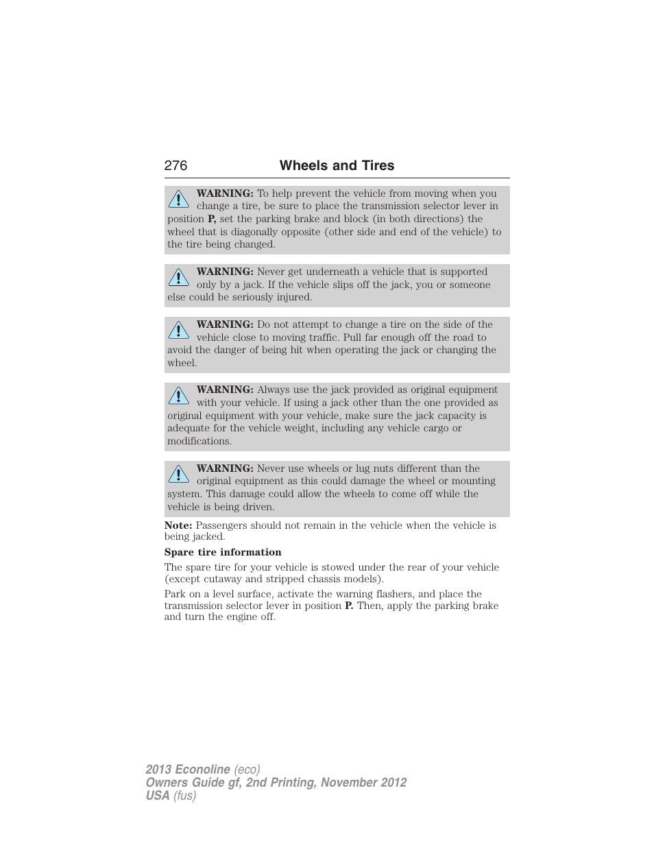 276 wheels and tires | FORD 2013 E-450 v.2 User Manual | Page 277 / 437