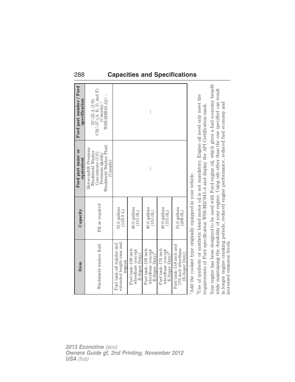 288 capacities and specifications | FORD 2013 E-450 v.2 User Manual | Page 289 / 437