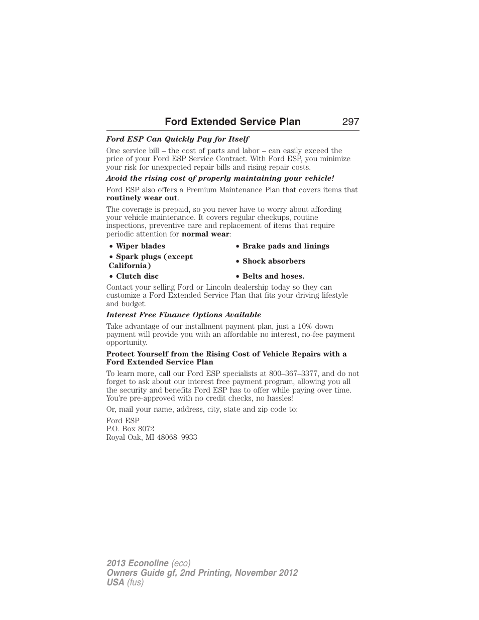 Ford extended service plan 297 | FORD 2013 E-450 v.2 User Manual | Page 298 / 437