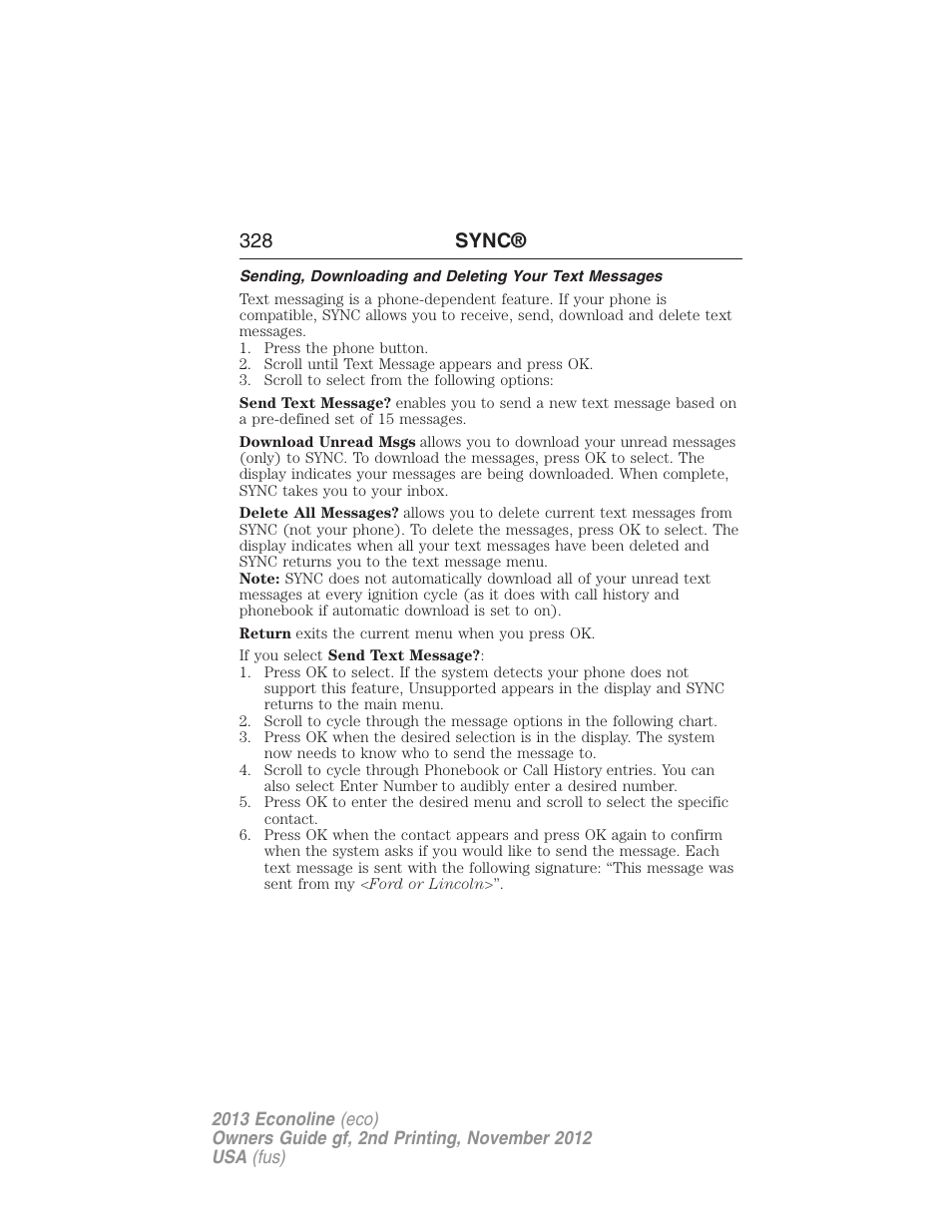 328 sync | FORD 2013 E-450 v.2 User Manual | Page 329 / 437