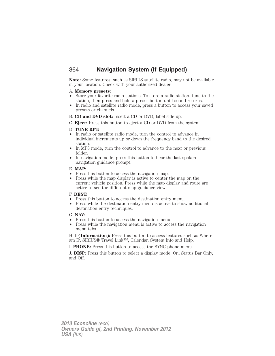 364 navigation system (if equipped) | FORD 2013 E-450 v.2 User Manual | Page 365 / 437