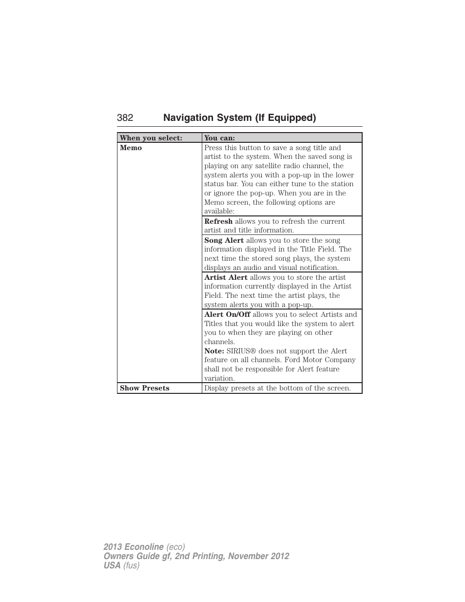 382 navigation system (if equipped) | FORD 2013 E-450 v.2 User Manual | Page 383 / 437