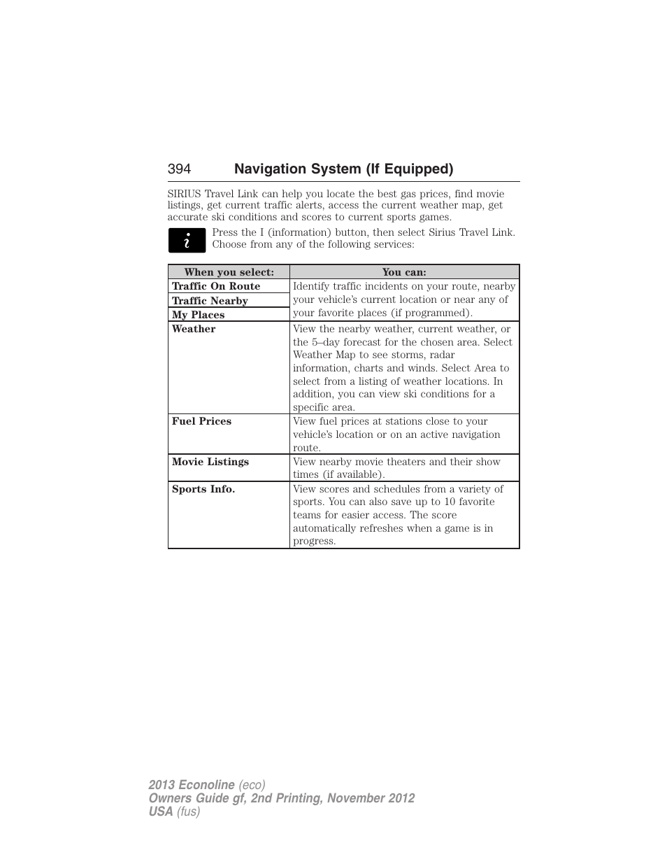 394 navigation system (if equipped) | FORD 2013 E-450 v.2 User Manual | Page 395 / 437