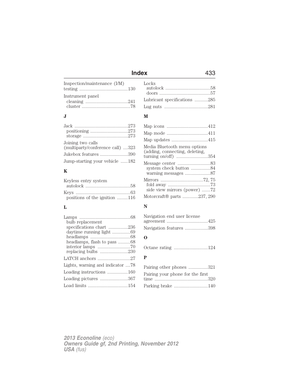 Index 433 | FORD 2013 E-450 v.2 User Manual | Page 434 / 437