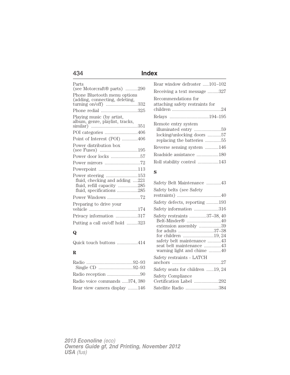 434 index | FORD 2013 E-450 v.2 User Manual | Page 435 / 437