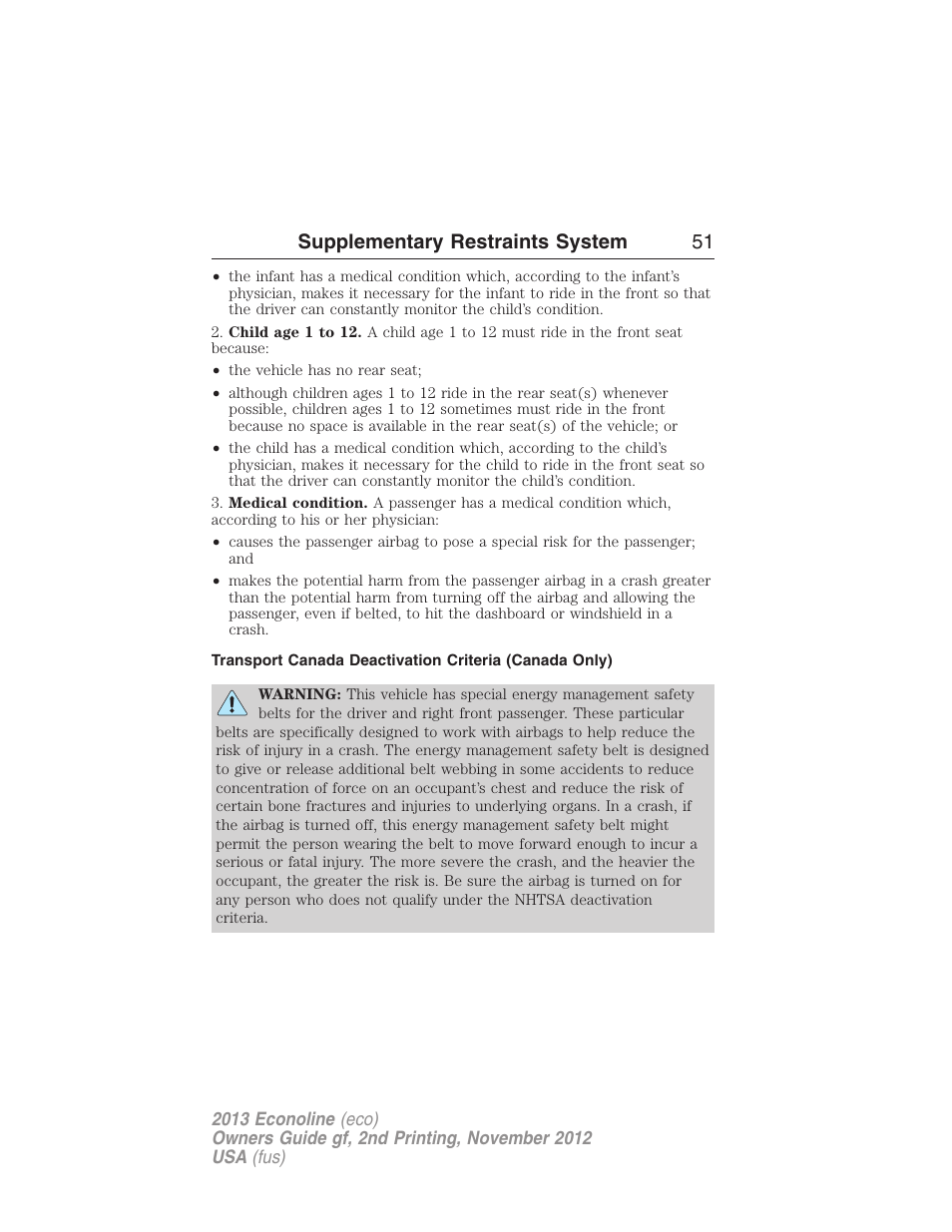 Supplementary restraints system 51 | FORD 2013 E-450 v.2 User Manual | Page 52 / 437