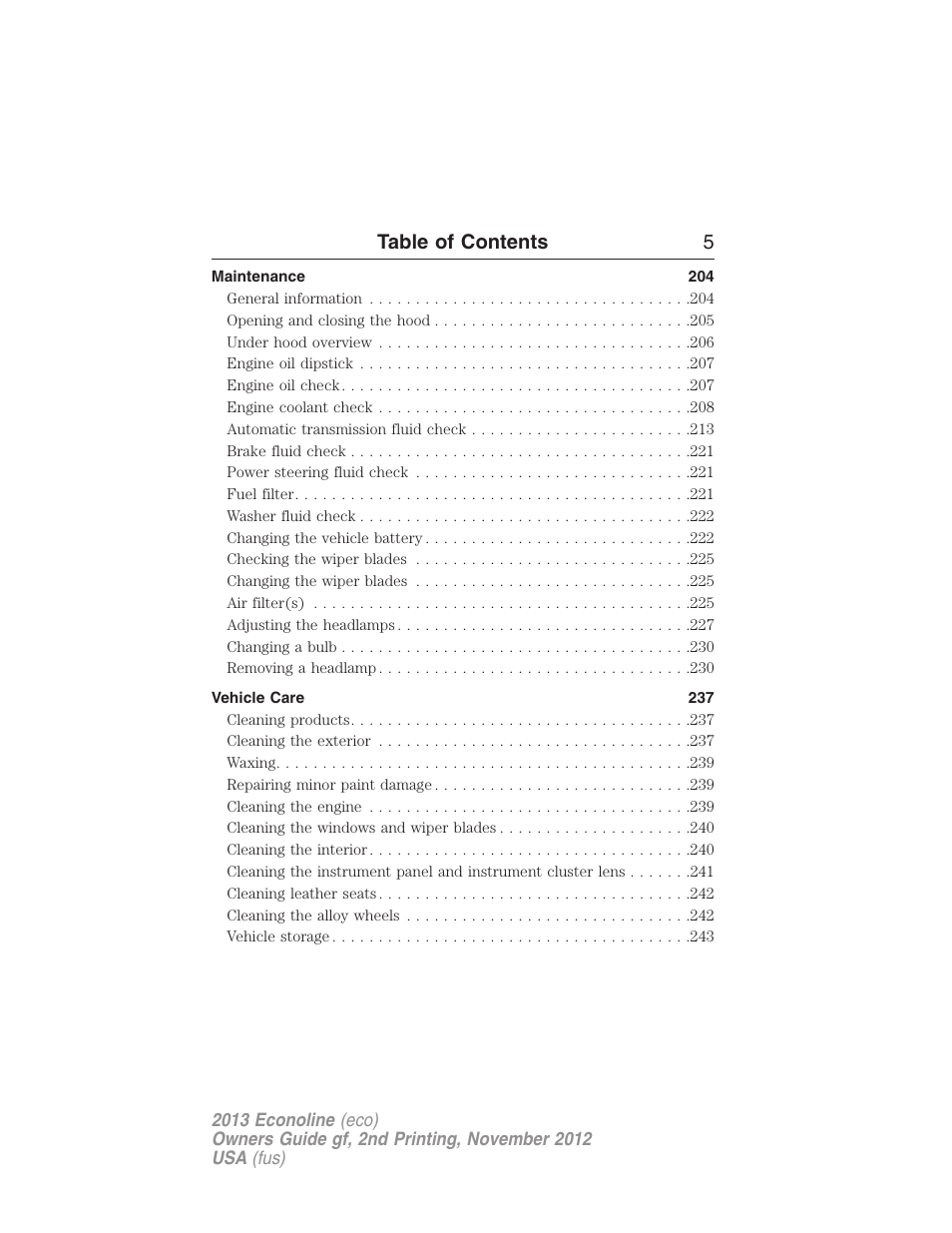 Table of contents 5 | FORD 2013 E-450 v.2 User Manual | Page 6 / 437