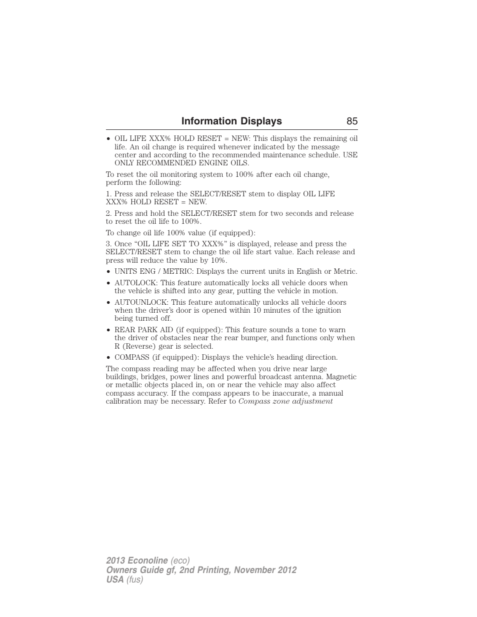 Information displays 85 | FORD 2013 E-450 v.2 User Manual | Page 86 / 437