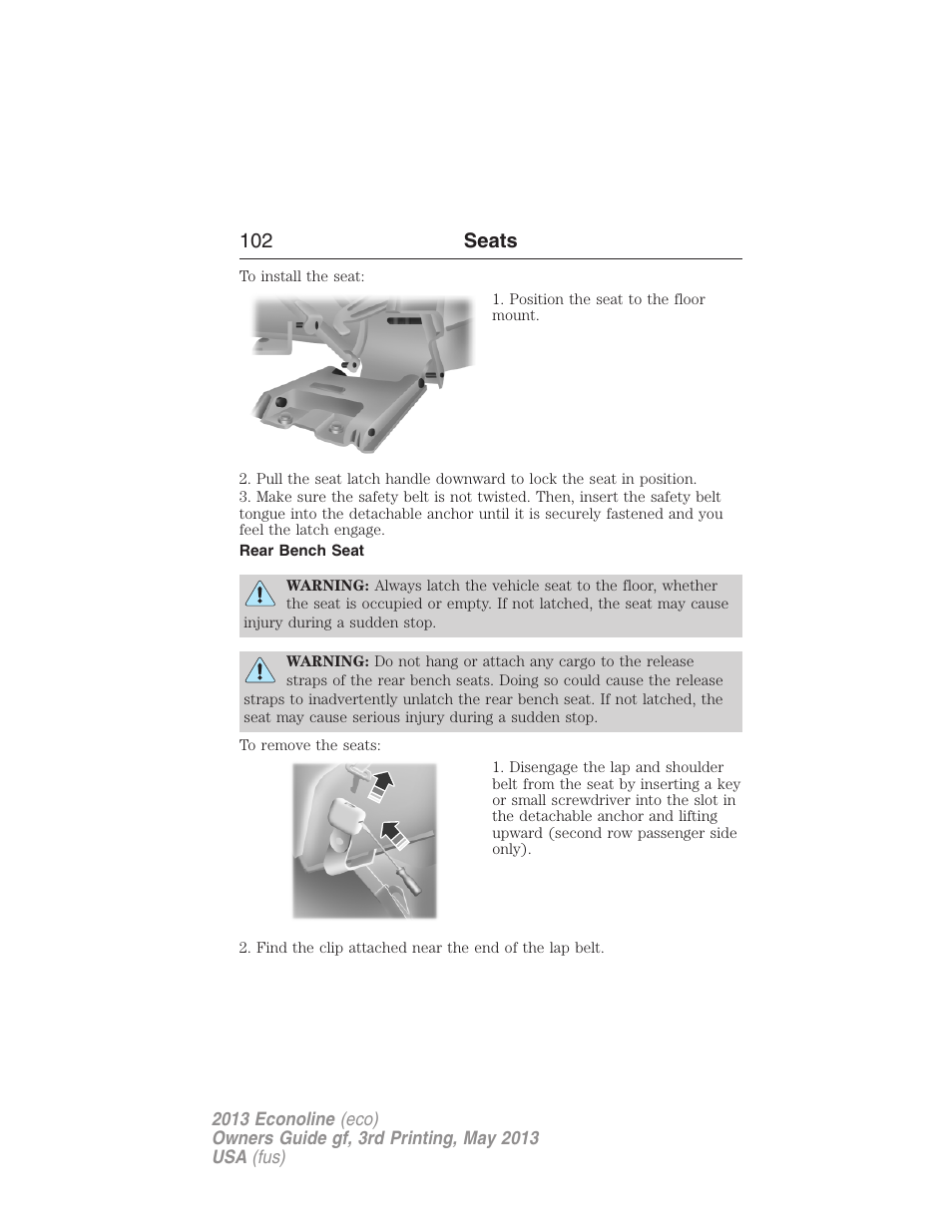Rear bench seat, 102 seats | FORD 2013 E-450 v.3 User Manual | Page 103 / 444