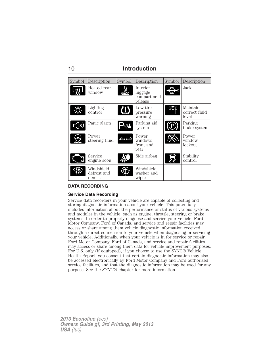 Data recording, Service data recording, 10 introduction | FORD 2013 E-450 v.3 User Manual | Page 11 / 444