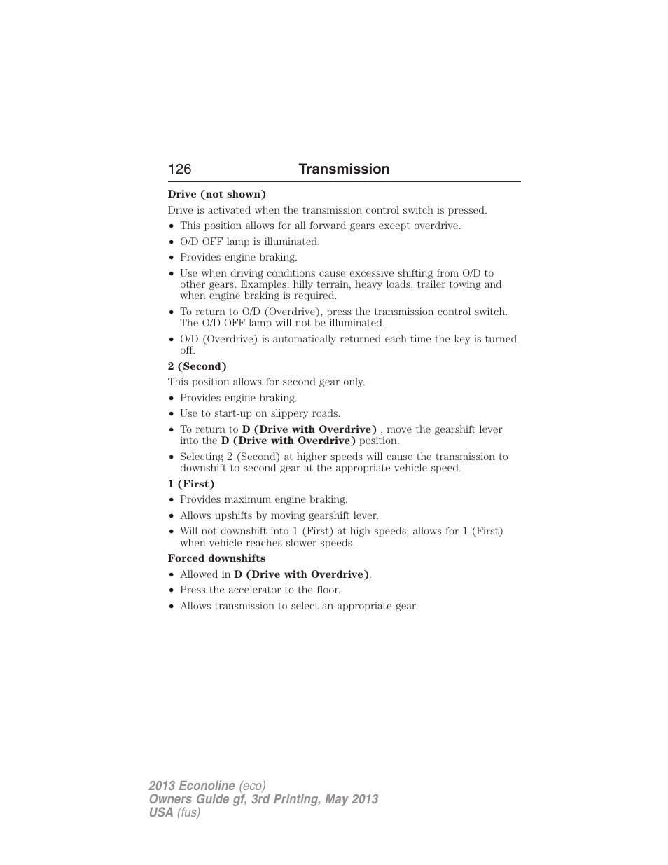 126 transmission | FORD 2013 E-450 v.3 User Manual | Page 127 / 444