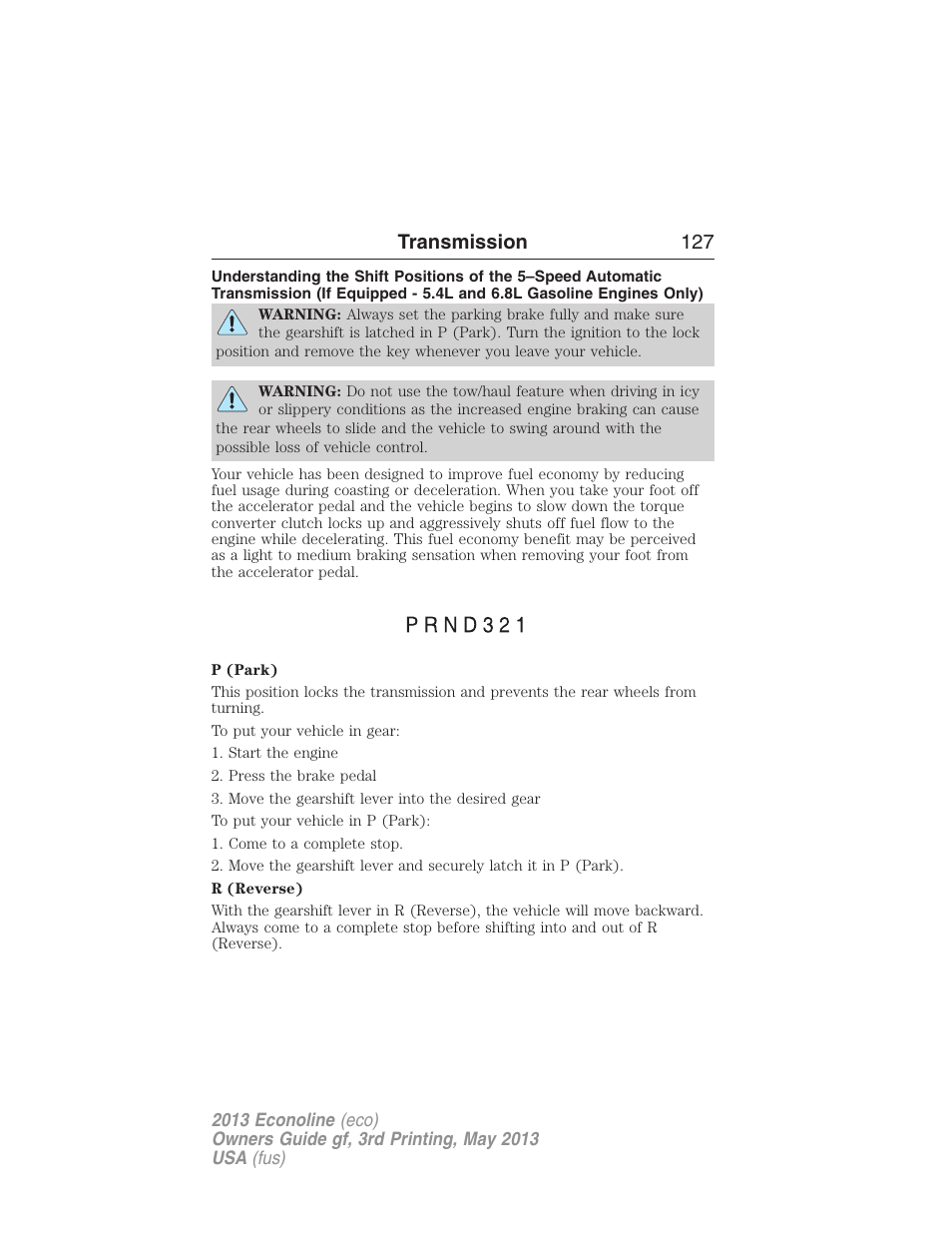 Transmission 127 | FORD 2013 E-450 v.3 User Manual | Page 128 / 444