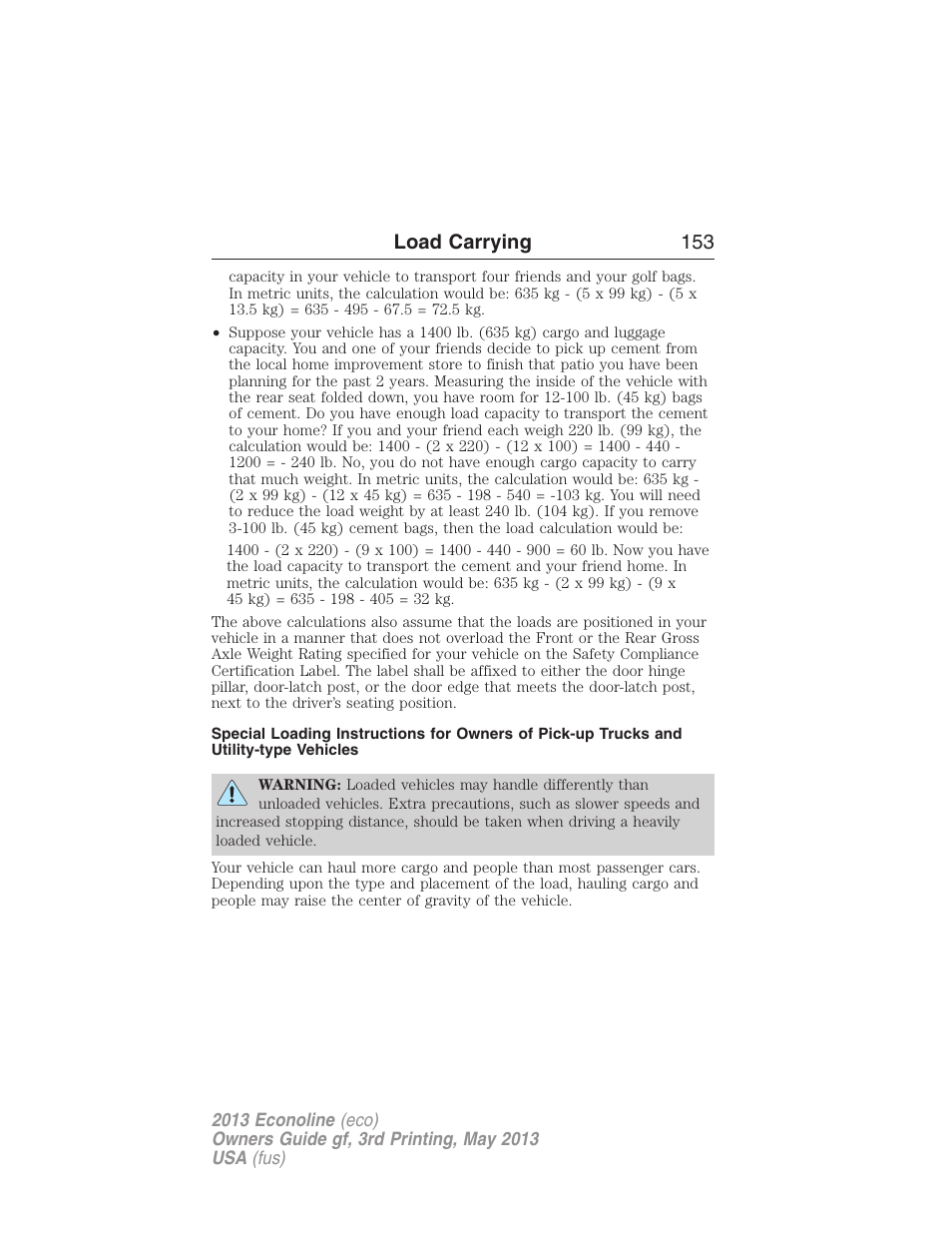 Load carrying 153 | FORD 2013 E-450 v.3 User Manual | Page 154 / 444