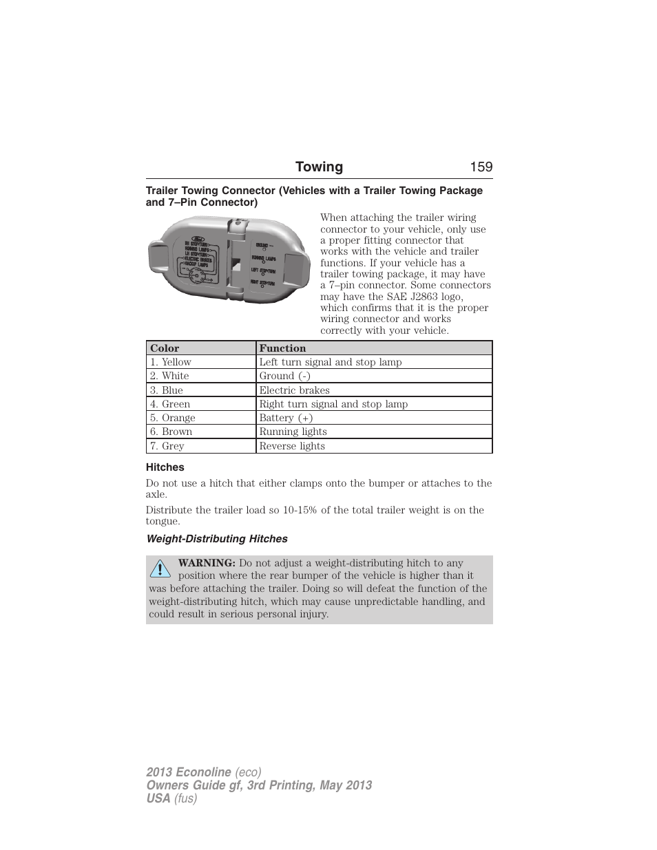 Hitches, Weight-distributing hitches, Towing 159 | FORD 2013 E-450 v.3 User Manual | Page 160 / 444