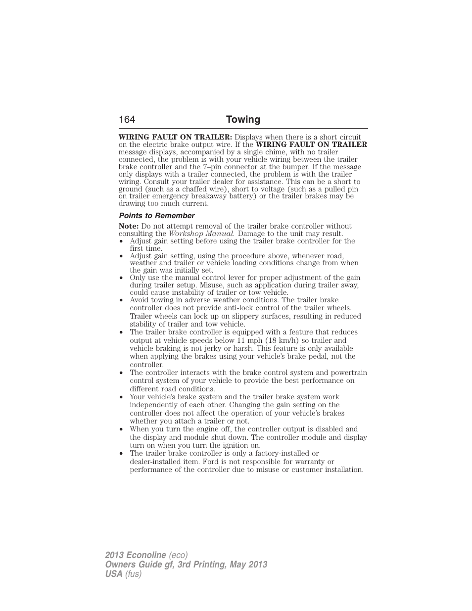 Points to remember, 164 towing | FORD 2013 E-450 v.3 User Manual | Page 165 / 444