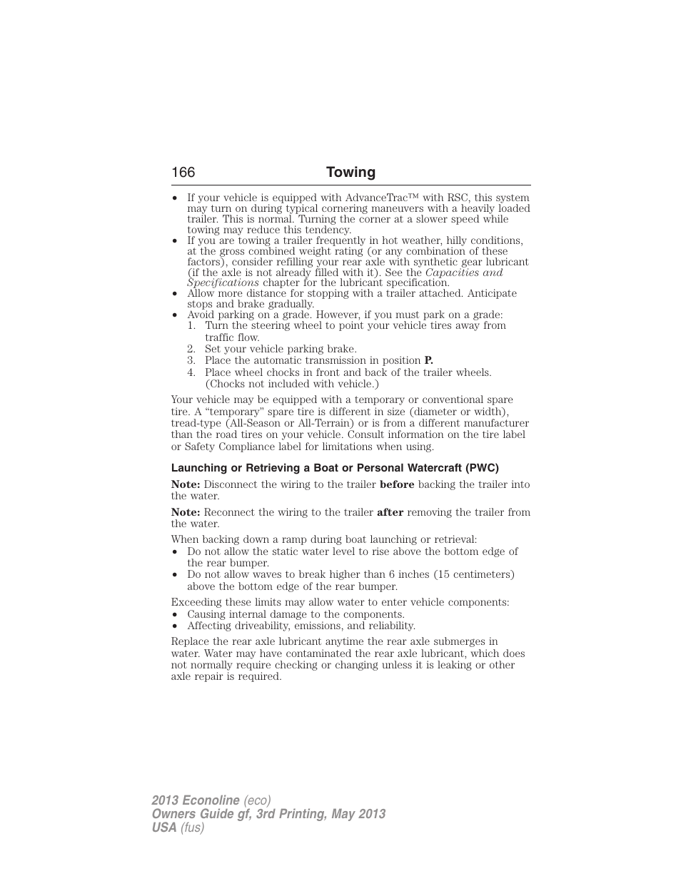 166 towing | FORD 2013 E-450 v.3 User Manual | Page 167 / 444