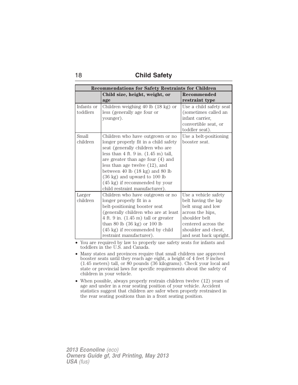 18 child safety | FORD 2013 E-450 v.3 User Manual | Page 19 / 444