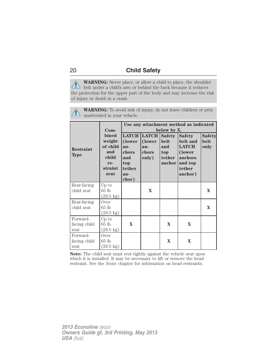 20 child safety | FORD 2013 E-450 v.3 User Manual | Page 21 / 444