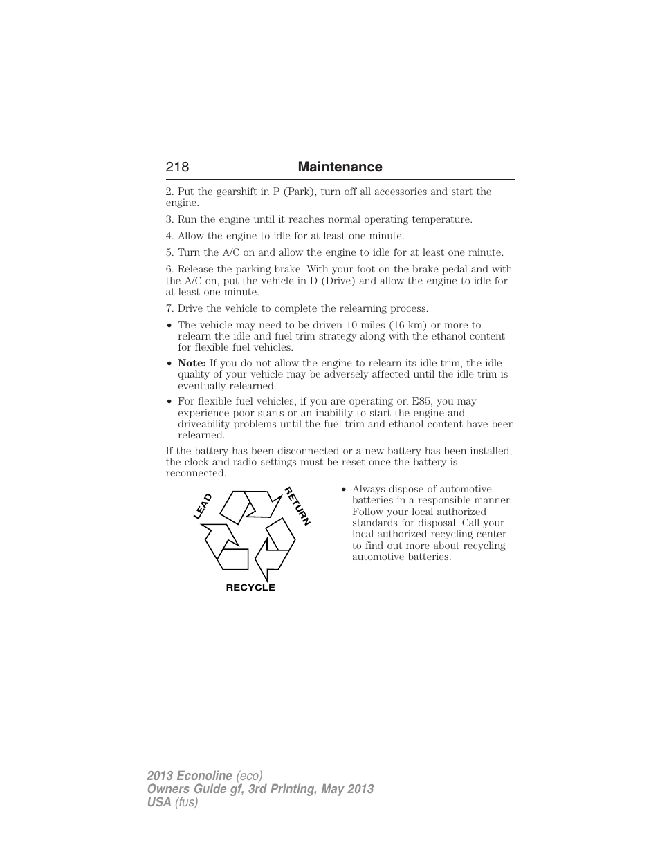 218 maintenance | FORD 2013 E-450 v.3 User Manual | Page 219 / 444