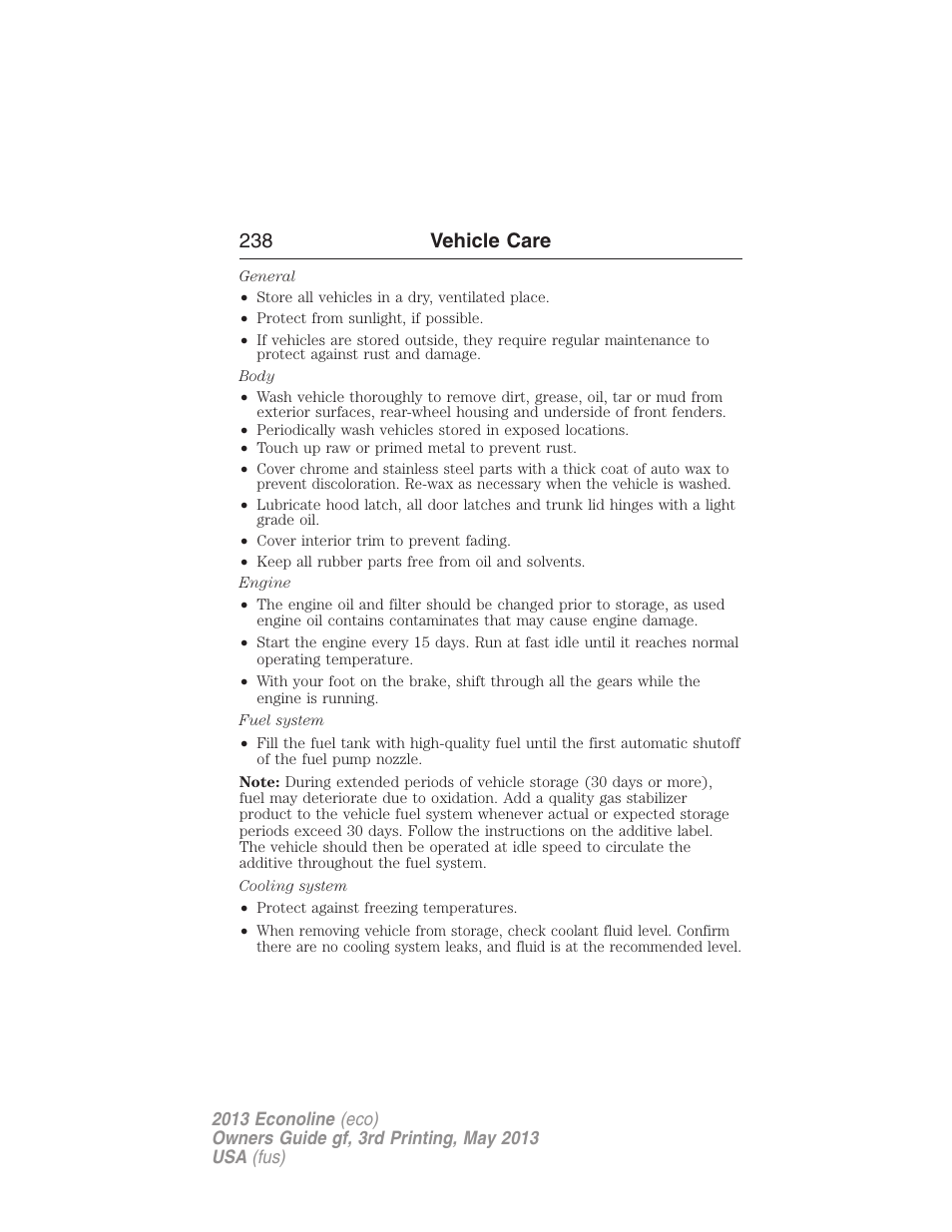 238 vehicle care | FORD 2013 E-450 v.3 User Manual | Page 239 / 444