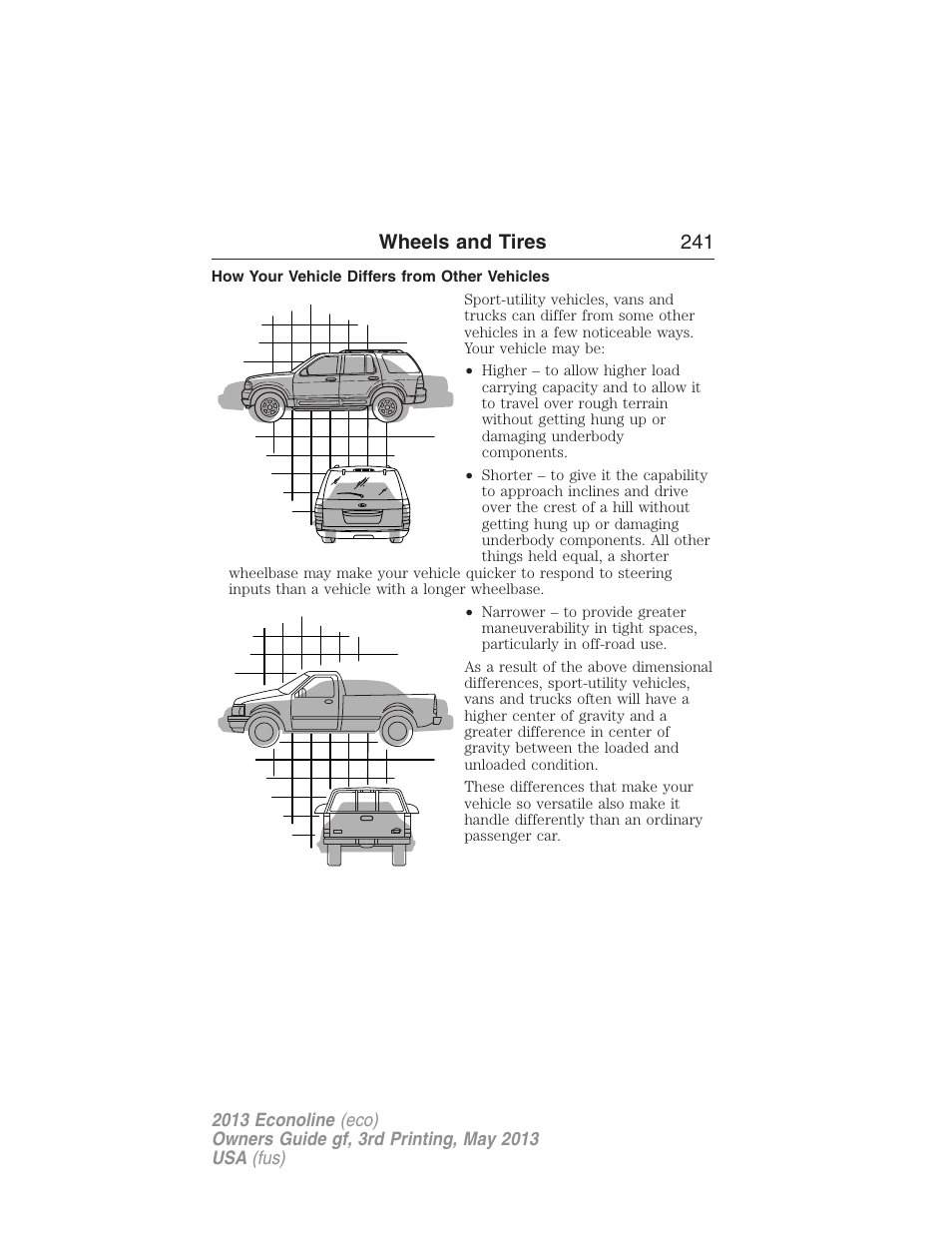 How your vehicle differs from other vehicles, Wheels and tires 241 | FORD 2013 E-450 v.3 User Manual | Page 242 / 444