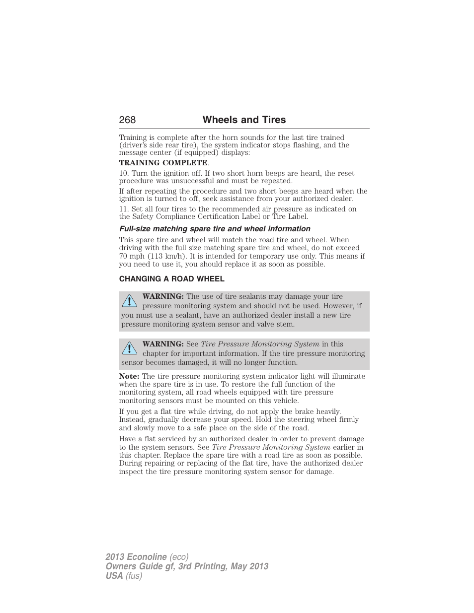 Changing a road wheel, 268 wheels and tires | FORD 2013 E-450 v.3 User Manual | Page 269 / 444