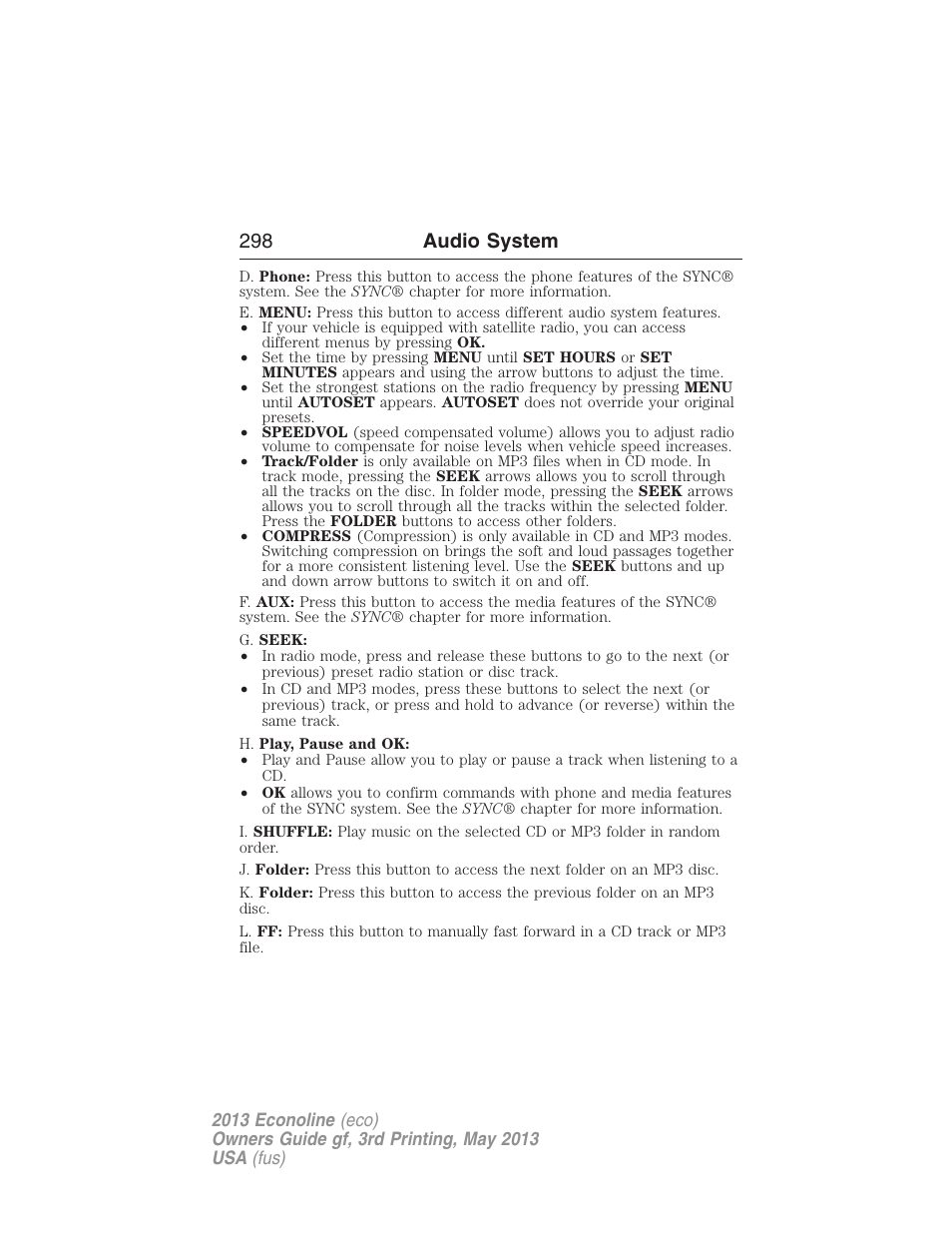 298 audio system | FORD 2013 E-450 v.3 User Manual | Page 299 / 444