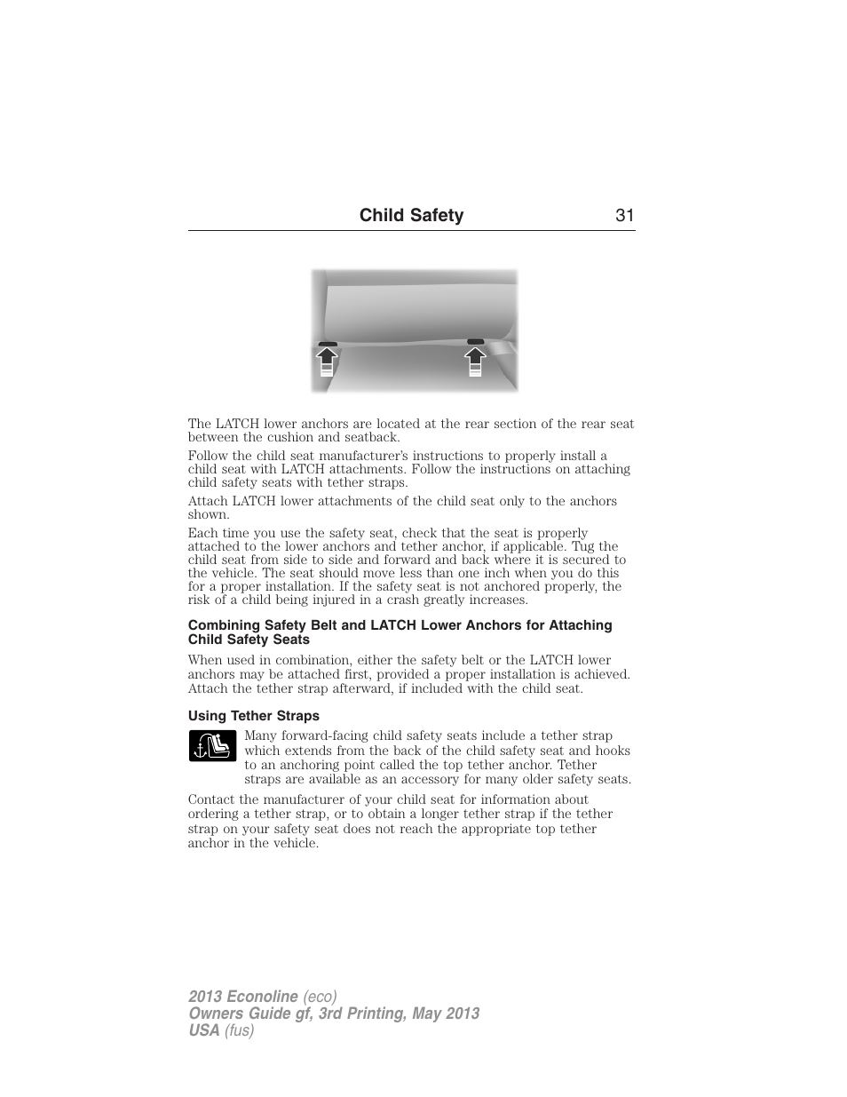 Using tether straps, Child safety 31 | FORD 2013 E-450 v.3 User Manual | Page 32 / 444