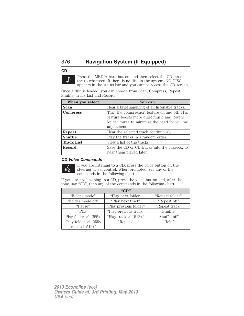 Cd voice commands, 376 navigation system (if equipped) | FORD 2013 E-450 v.3 User Manual | Page 377 / 444