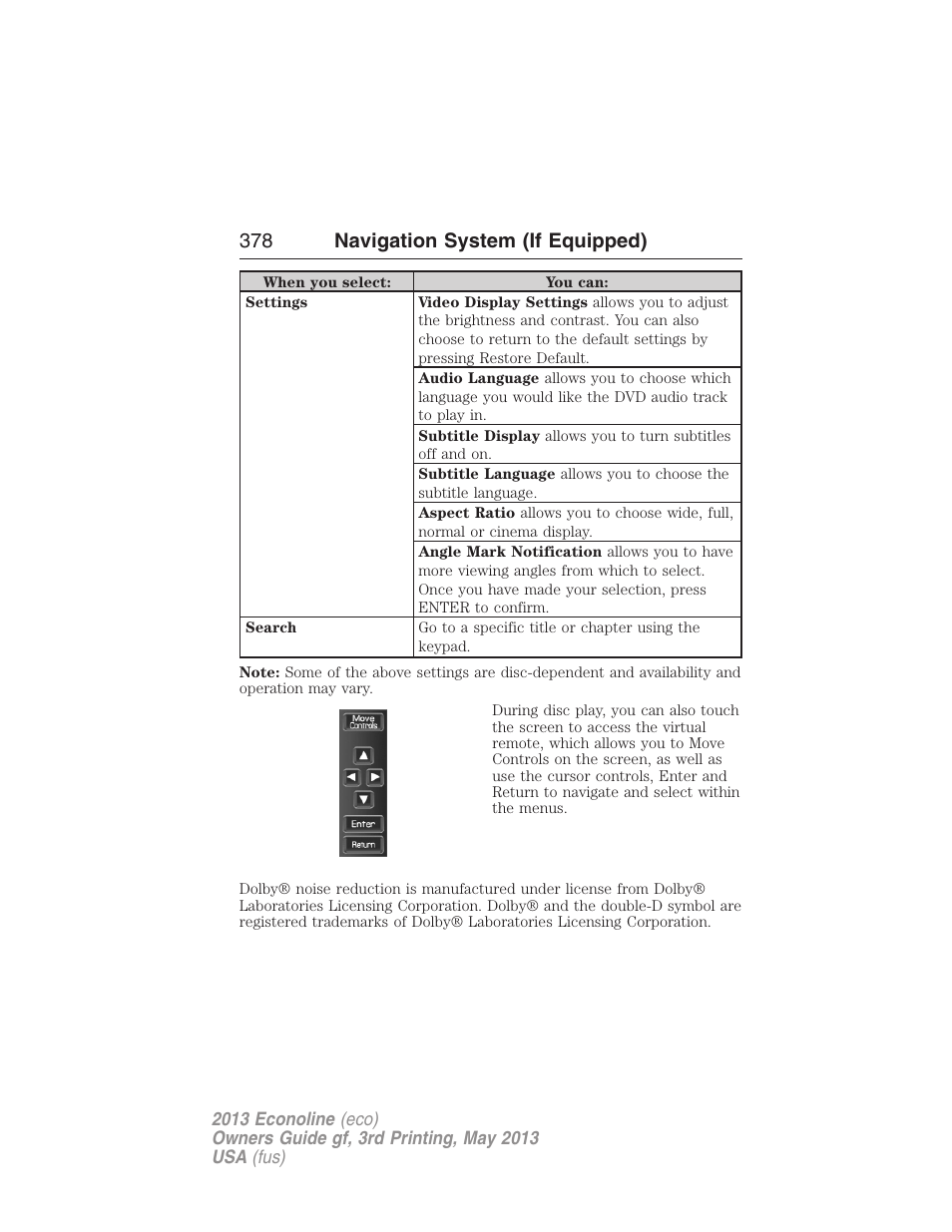 378 navigation system (if equipped) | FORD 2013 E-450 v.3 User Manual | Page 379 / 444