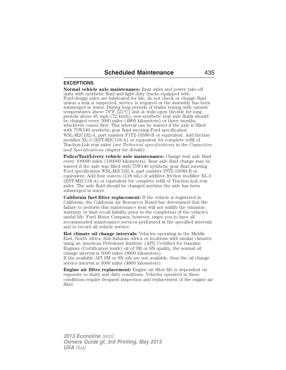Exceptions, Scheduled maintenance 435 | FORD 2013 E-450 v.3 User Manual | Page 436 / 444