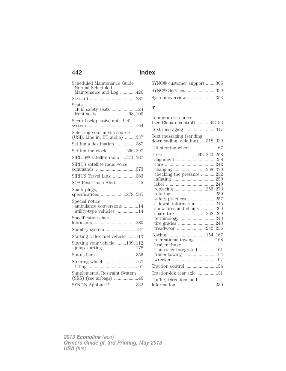 442 index | FORD 2013 E-450 v.3 User Manual | Page 443 / 444