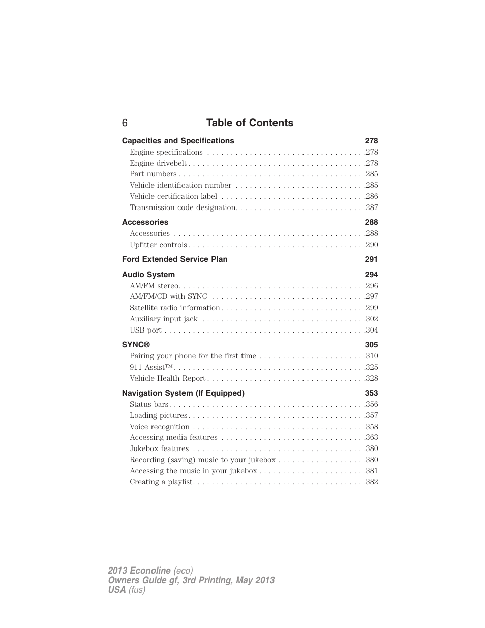 6table of contents | FORD 2013 E-450 v.3 User Manual | Page 7 / 444