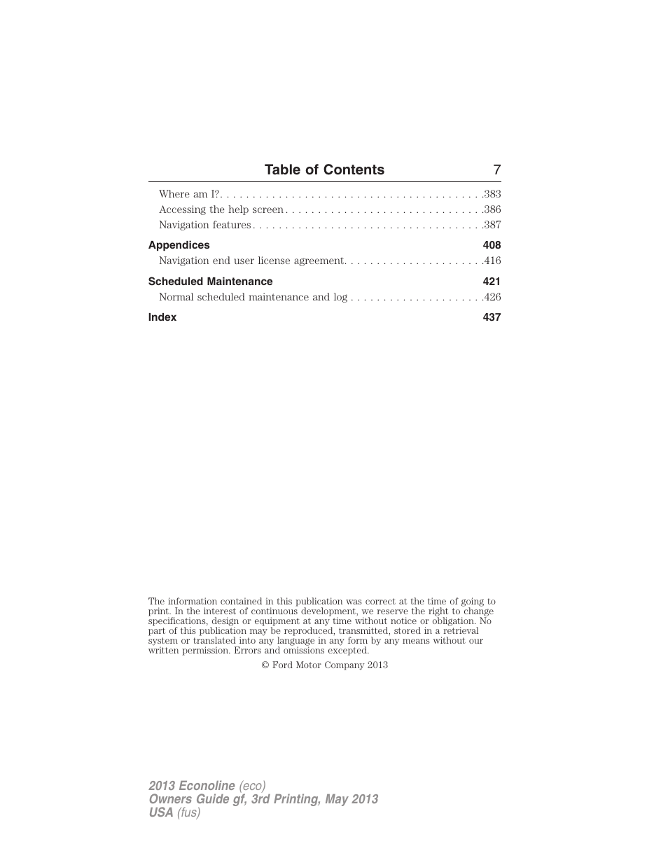 Table of contents 7 | FORD 2013 E-450 v.3 User Manual | Page 8 / 444