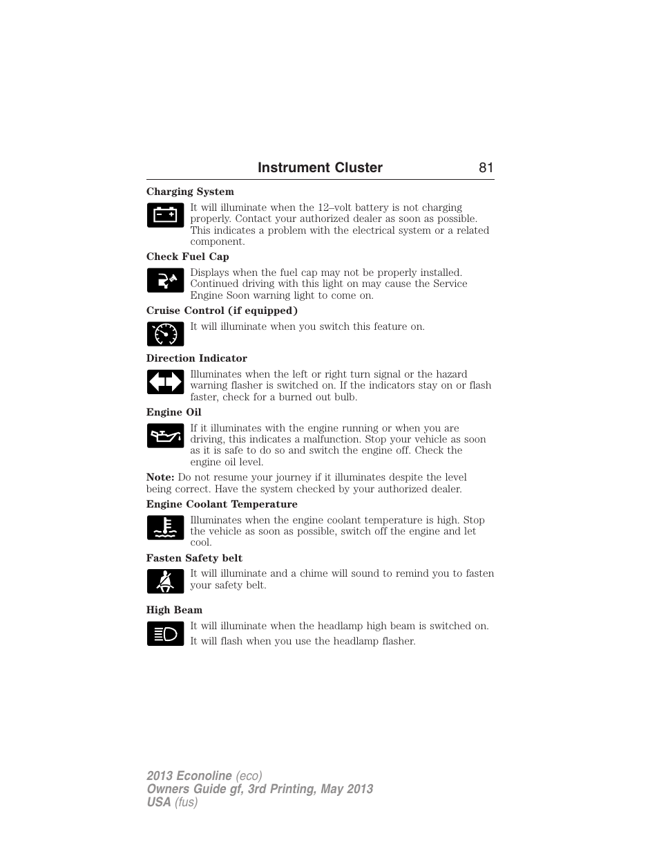 Instrument cluster 81 | FORD 2013 E-450 v.3 User Manual | Page 82 / 444