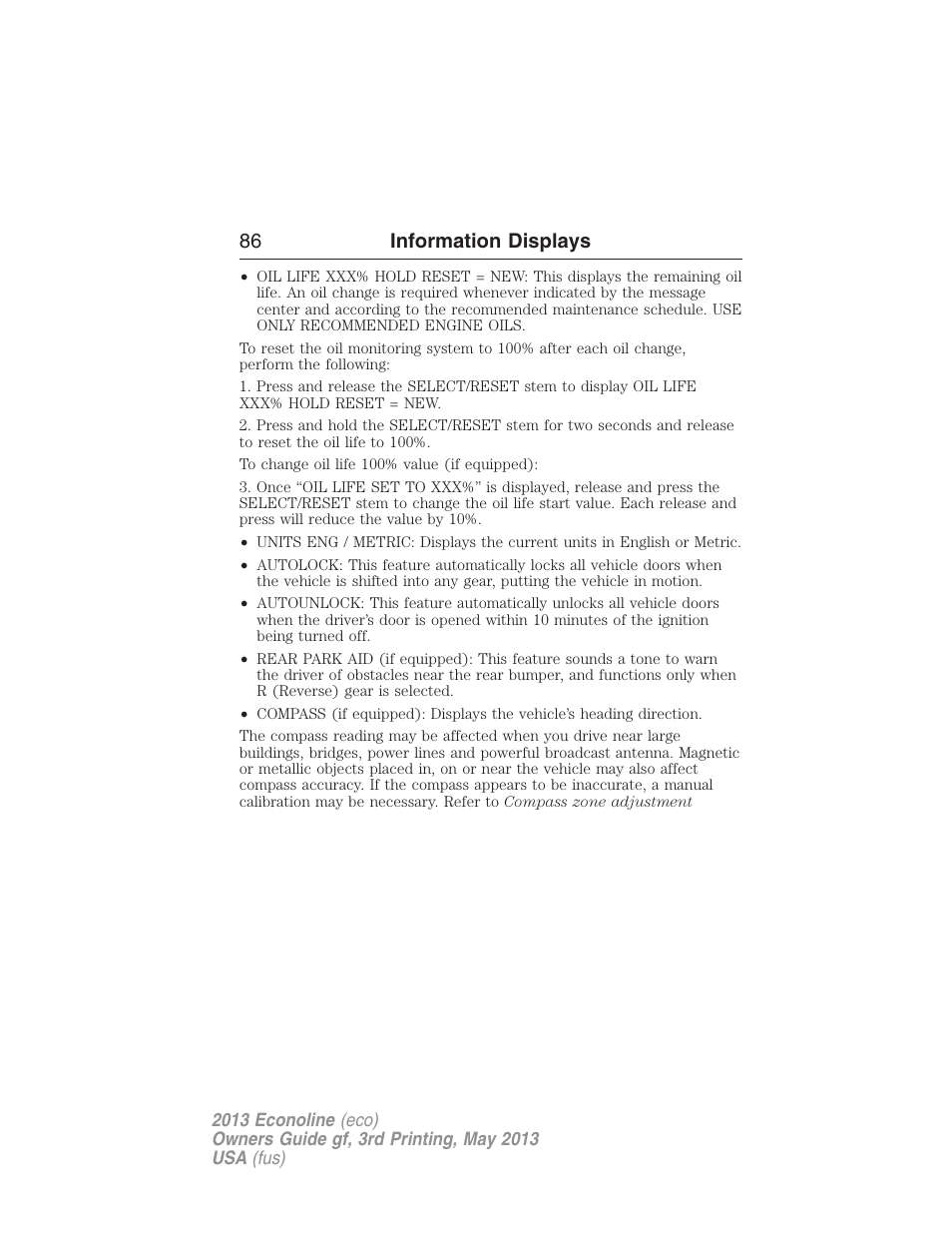 86 information displays | FORD 2013 E-450 v.3 User Manual | Page 87 / 444