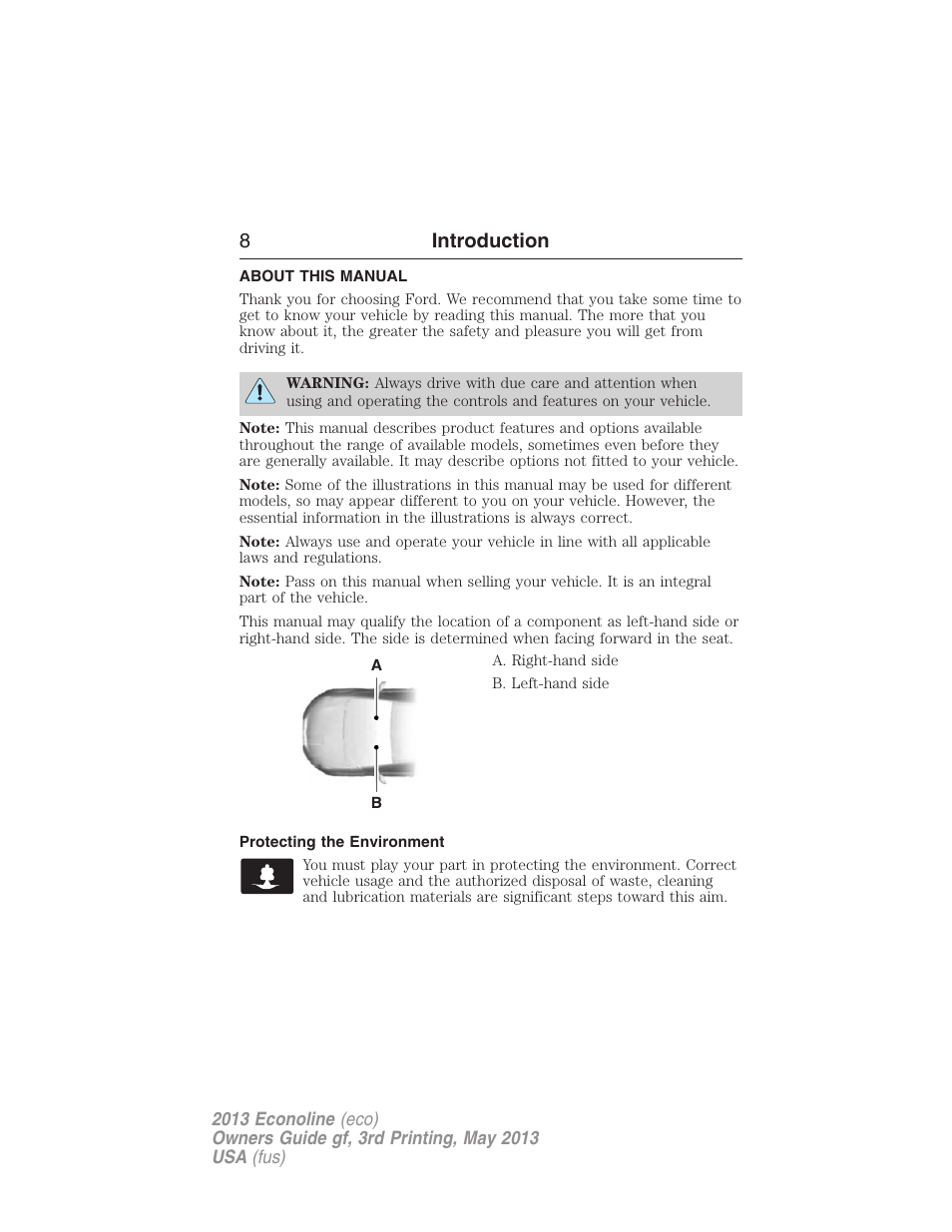 Introduction, About this manual, Protecting the environment | 8introduction | FORD 2013 E-450 v.3 User Manual | Page 9 / 444