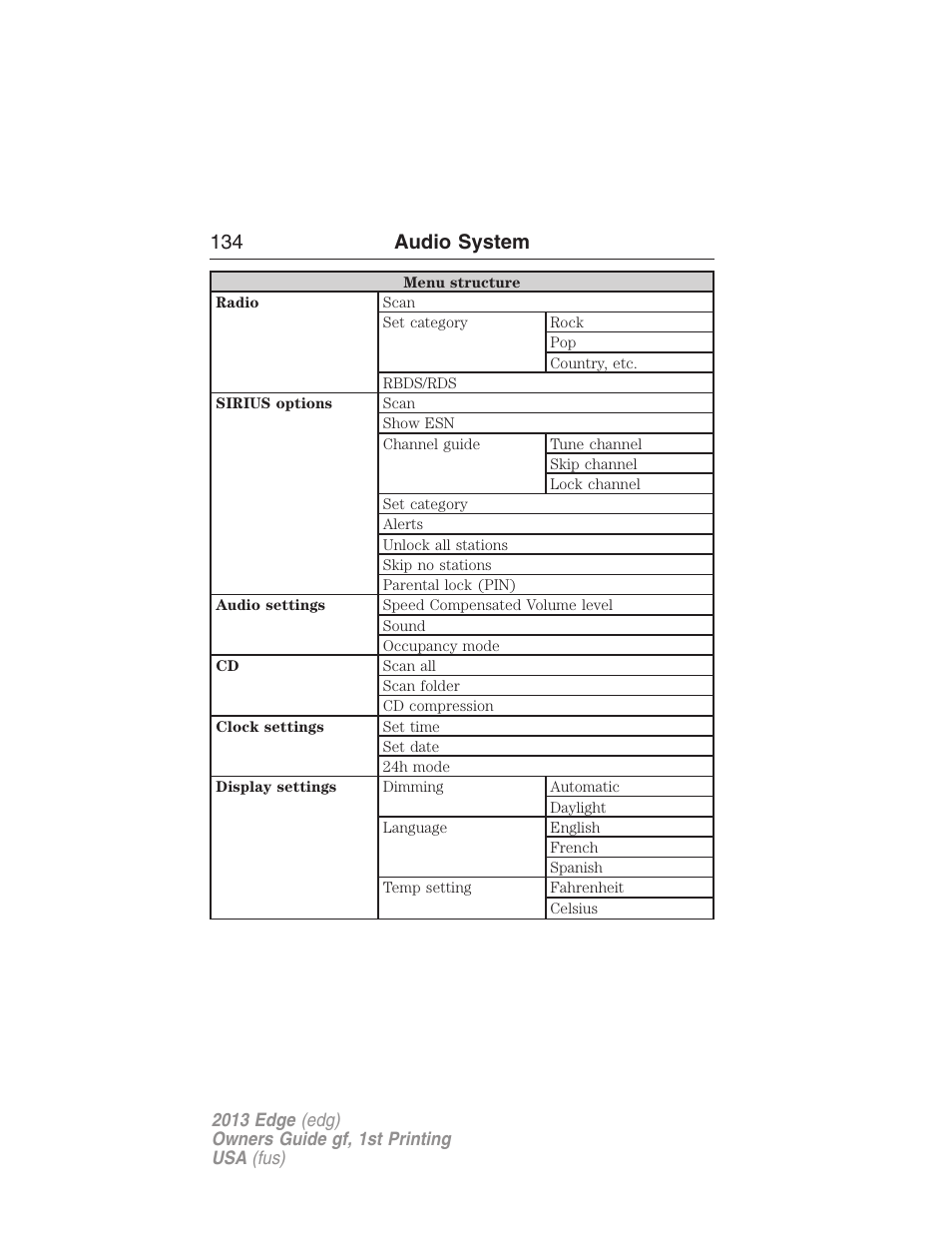 134 audio system | FORD 2013 Edge v.1 User Manual | Page 134 / 526