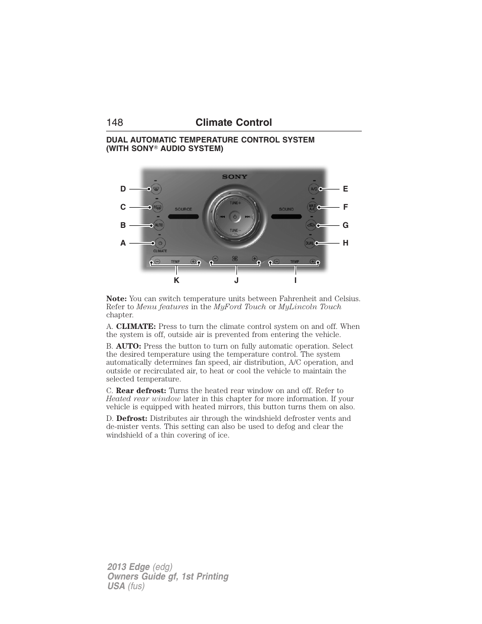 148 climate control | FORD 2013 Edge v.1 User Manual | Page 148 / 526