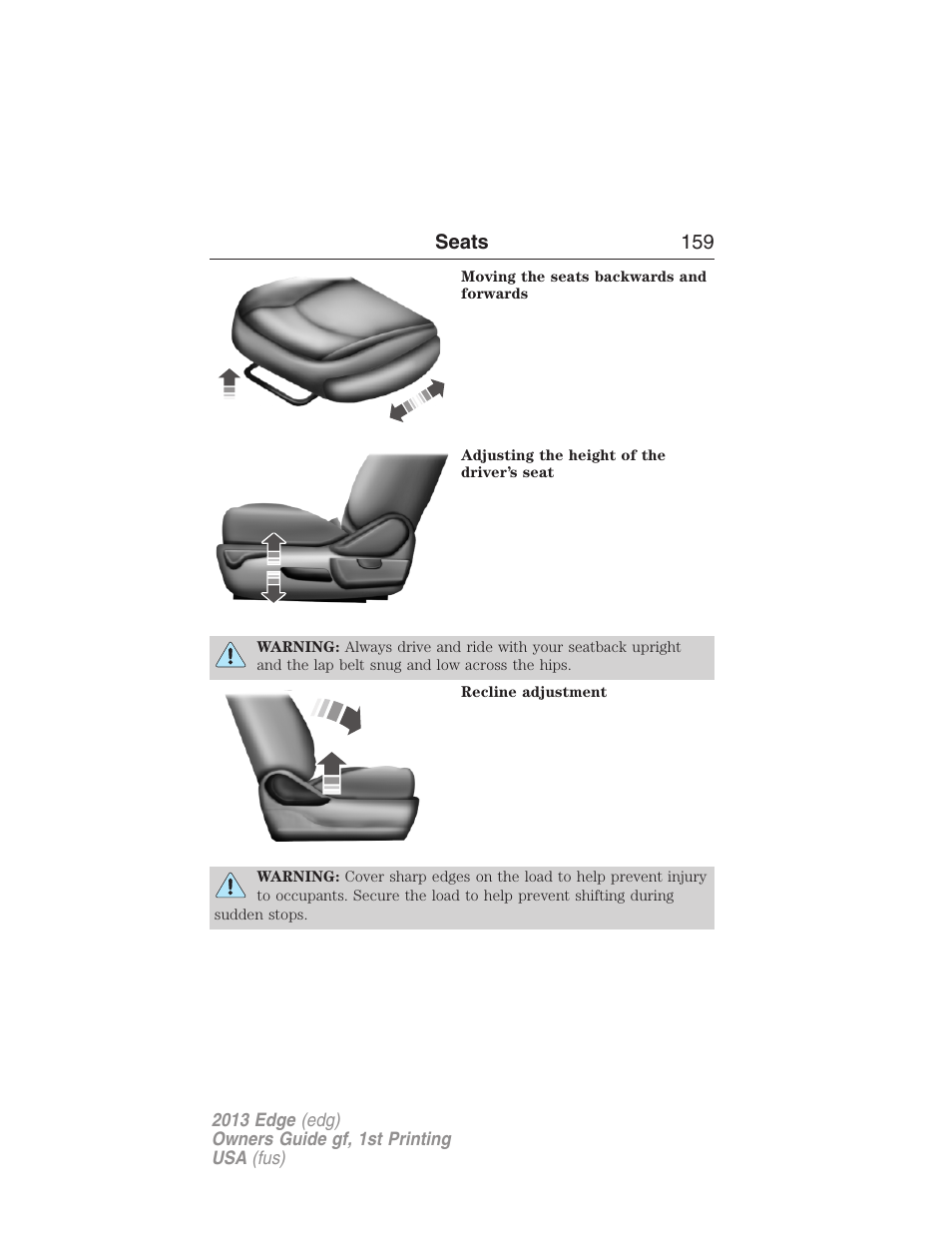 Seats 159 | FORD 2013 Edge v.1 User Manual | Page 159 / 526