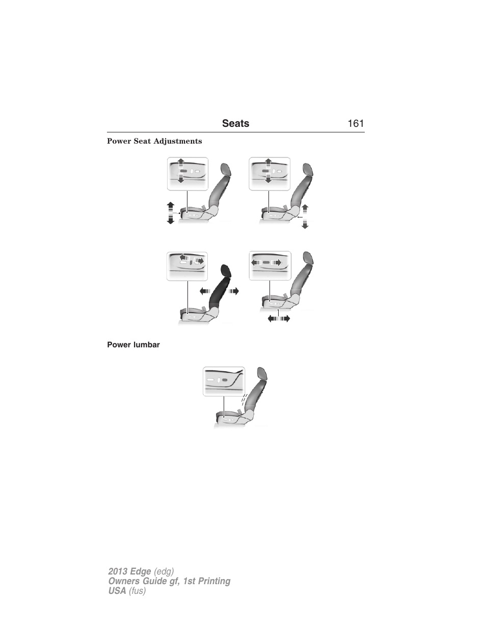 Power lumbar | FORD 2013 Edge v.1 User Manual | Page 161 / 526