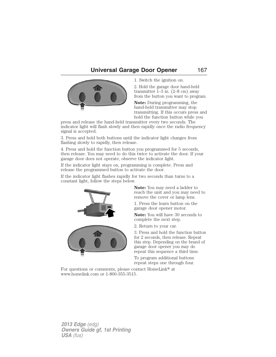 Universal garage door opener 167 | FORD 2013 Edge v.1 User Manual | Page 167 / 526