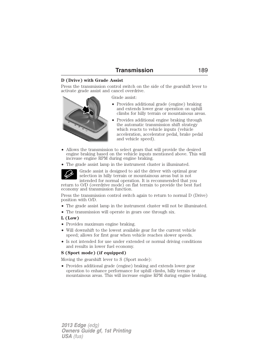 Transmission 189 | FORD 2013 Edge v.1 User Manual | Page 189 / 526