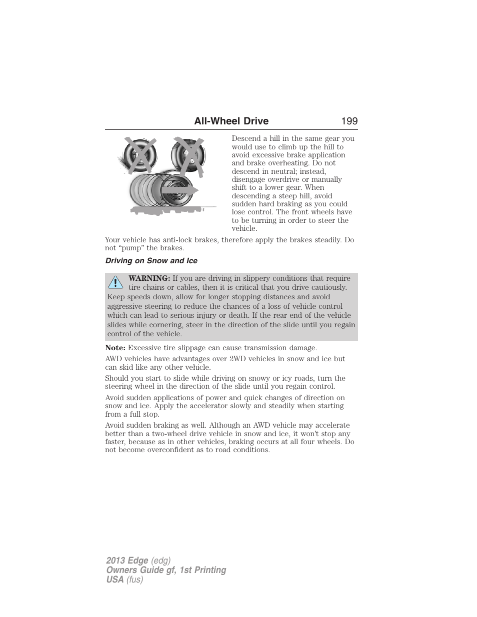 Driving on snow and ice, All-wheel drive 199 | FORD 2013 Edge v.1 User Manual | Page 199 / 526