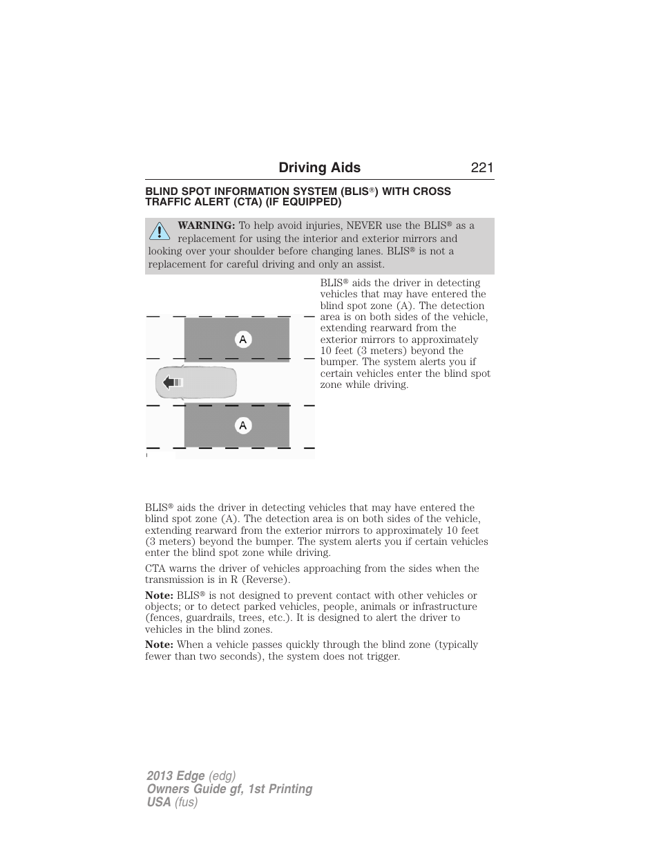 Driving aids, Driving aids 221 | FORD 2013 Edge v.1 User Manual | Page 221 / 526